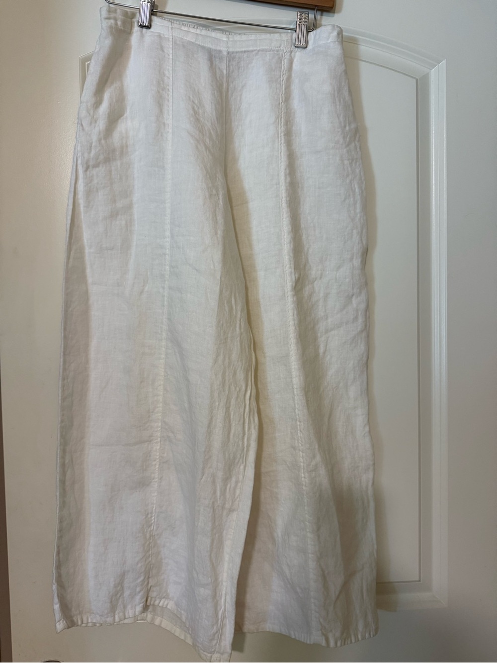 Flax Cream  White Linen Wide-Leg Trousers